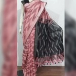 Women's Ikkat Print Cotton Saree | Burgandy Black