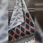 Women's Ikkat Print Cotton Saree | Grey Black
