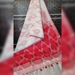 Women's Ikkat Print Cotton Saree | Red White