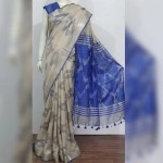 Women's Ikkat Print Cotton Saree | Grey Blue