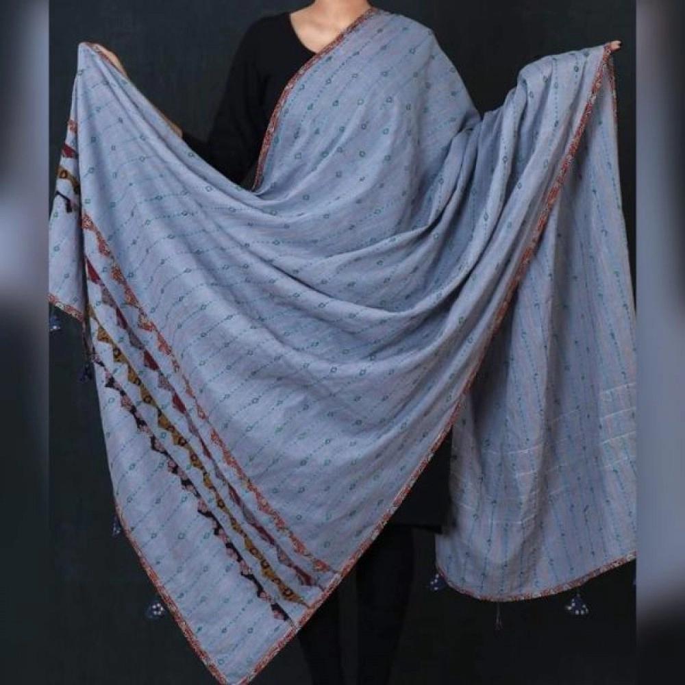 Women's Kantha Work Mulmul Dupatta | Grey