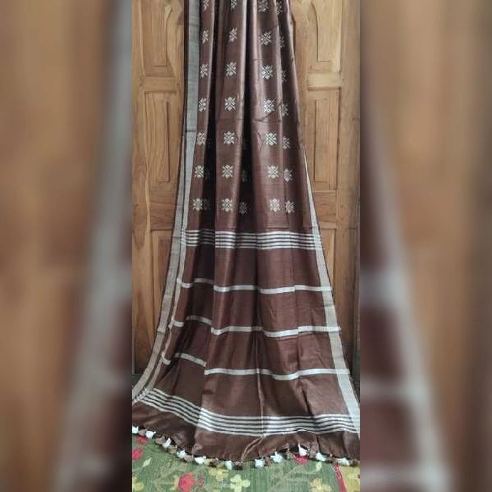 Women's Katan Silk Cutwark Saree | Brown
