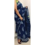 Women's Indigo Mulmul Cotton Saree | Blue