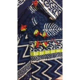 Women's Indigo Mulmul Cotton Saree | Blue