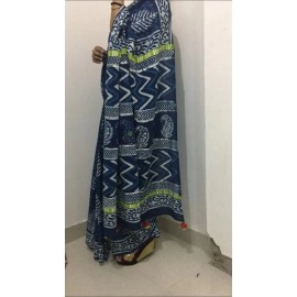 Women's Indigo Mulmul Cotton Saree | Blue