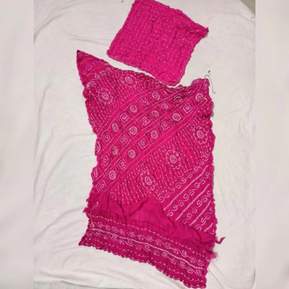 Women's Pure Chinon Saree with Bandhej | Dark Pink