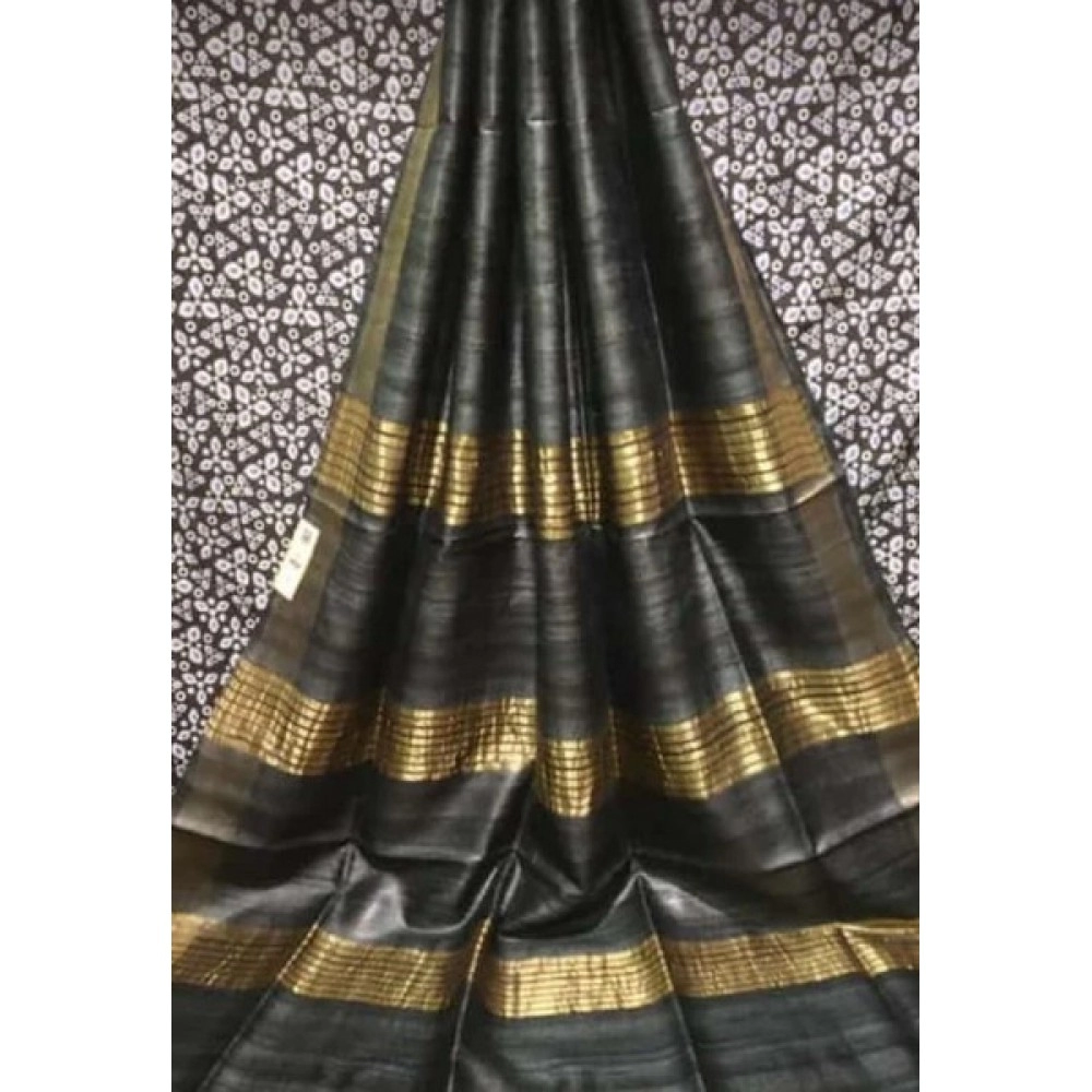 Women's Pure Handloom Tussar Ghicha Silk Saree| Black