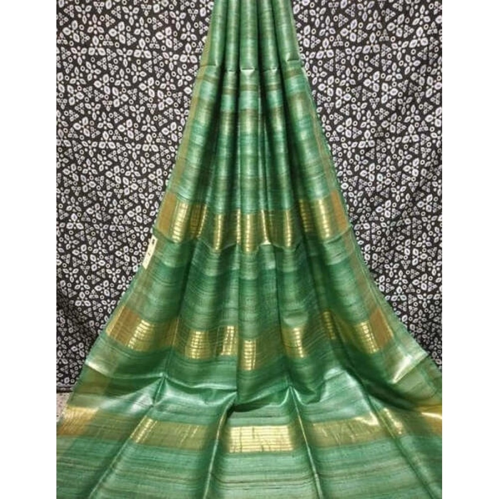 Women's Pure Handloom Tussar Ghicha Silk Saree| Green