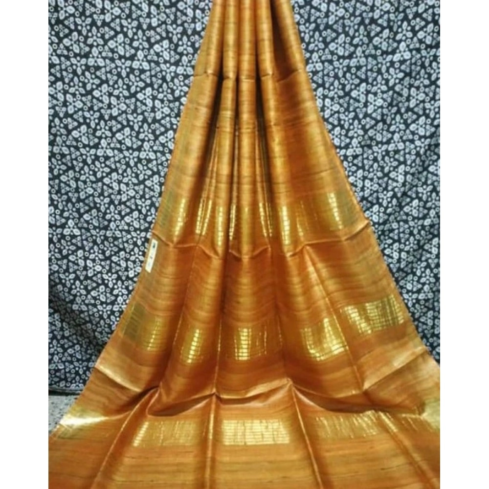 Women's Pure Handloom Tussar Ghicha Silk Saree | Mustard