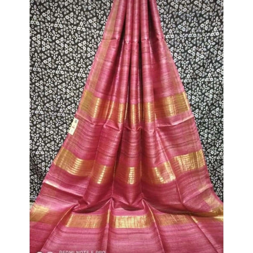 Women's Pure Handloom Tussar Ghicha Silk Saree| Baby Pink