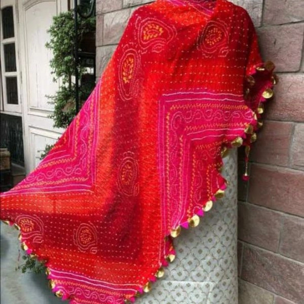 Women's Pure Ojariya/Chinon Dupatta with Firki Gota Work | Pink-Red Shade