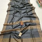 Women's Tassar Ghicha Pure Silk Saree With Golden Pallu And Border | Grey