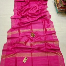 Women's Tassar Ghicha Pure Silk Saree With Golden Pallu And Border | Royal Pink