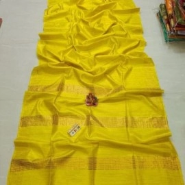 Women's Tassar Ghicha Pure Silk Saree With Golden Pallu And Border | Yellow
