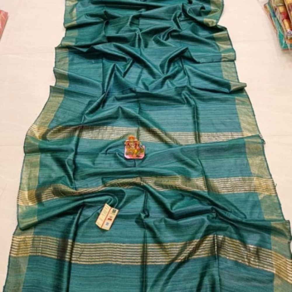 Women's Tassar Ghicha Pure Silk Saree With Golden Pallu And Border | Ming