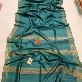 Women's Tassar Ghicha Pure Silk Saree With Golden Pallu And Border | Ming