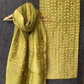 Women's Unstitched Applique Work Chanderi Silk Cotton Suits | Brass