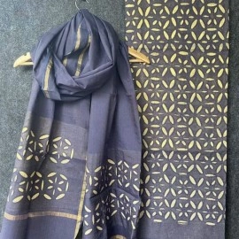 Women's Unstitched Applique Work Chanderi Silk Cotton Suits | Grey