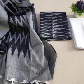 Women's Unstitched Ikkat Cotton Dress Materials | Black
