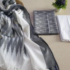 Women's Unstitched Ikkat Cotton Dress Materials | Light Gray