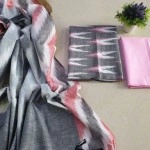 Women's Unstitched Ikkat Cotton Dress Materials | Pastel Pink-Gray