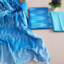Women's Unstitched Ikkat Cotton Dress Materials | Sky Blue