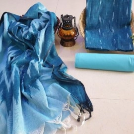 Women's Unstitched Ikkat Cotton Dress Materials | Steel Blue
