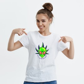 Alien Weed| SABEZY ESSENTIALS Cotton Women's T-Shirt | Regular Fit-Round Neck 100% Cotton White.