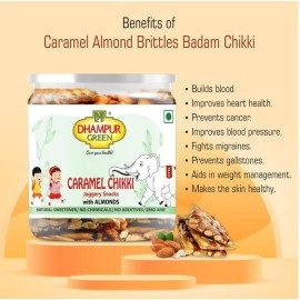 Dhampur Green Caramel Badam Chikki | Jaggery Snacks With Almond | No Chemical | 200 gm ( Pack of 2 )