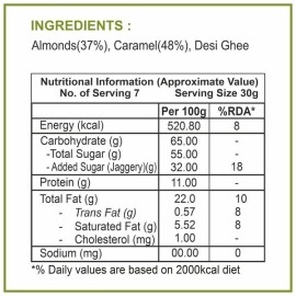 Dhampur Green Caramel Badam Chikki | Jaggery Snacks With Almond | No Chemical | 200 gm ( Pack of 2 )