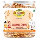 Dhampur Green Caramel Chikki |  Jaggery Snacks Almond And  Cashew Nuts | 200 gm ( Pack of 2 )