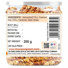 Dhampur Green Caramel Chikki |  Jaggery Snacks Almond And  Cashew Nuts | 200 gm ( Pack of 2 )