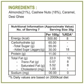 Dhampur Green Caramel Chikki |  Jaggery Snacks Almond And  Cashew Nuts | 200 gm ( Pack of 2 )
