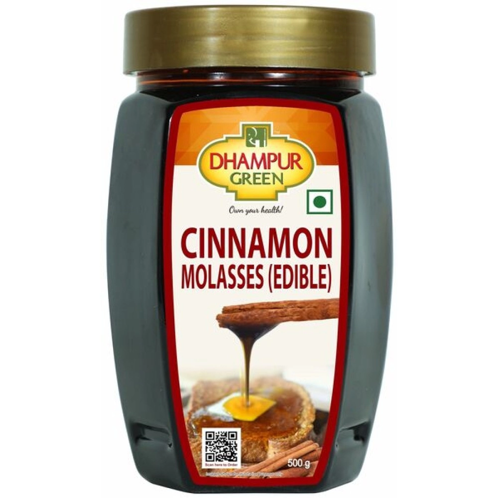 Dhampur Green Cinnamon Molasses Edible | Mineral Rich Thick Natural Sweetener Syrup For Baking | 500 gm 