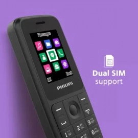 PHILIPS E125 Keypad Mobile | Basic Bar Phone | Dual Sim | Black | 1.77 inch