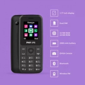 PHILIPS E125 Keypad Mobile | Basic Bar Phone | Dual Sim | Black | 1.77 inch