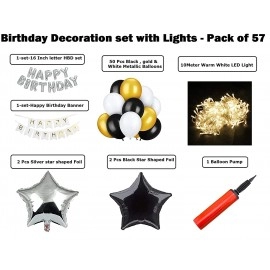 HK balloons Foil Happy Birthday Balloons LED Combo Set for Birthday Decoration Party Supplies with Fairly LED Lights - Gold, 57 Pieces
