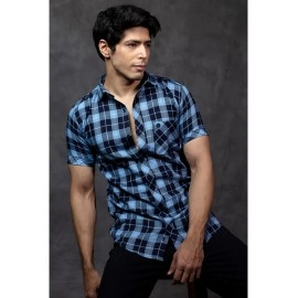 Men Casual Checked Shirt | Dark Blue