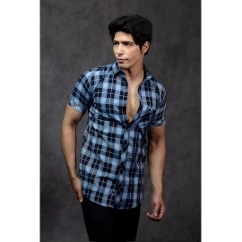 Men Casual Checked Shirt | Dark Blue
