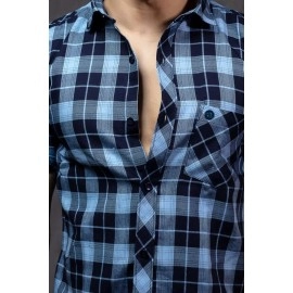 Men Casual Checked Shirt | Dark Blue