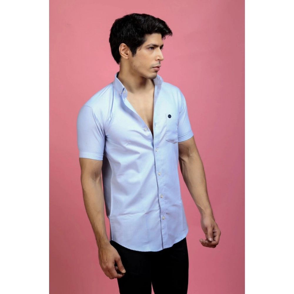 Men Casual Plain Shirt | Light Blue