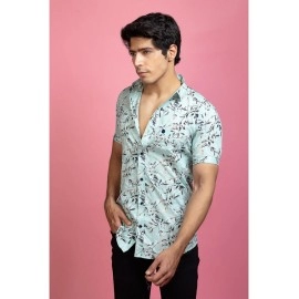 Mens Casual Printed Shirt | Mint Blue