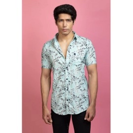Mens Casual Printed Shirt | Mint Blue