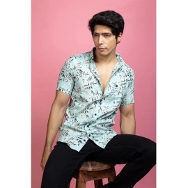 Mens Casual Printed Shirt | Mint Blue
