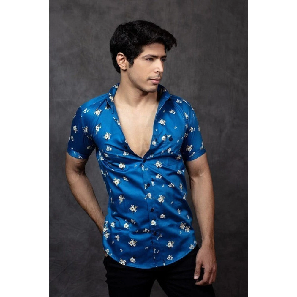 Men's Cotton Casual Printed Shirt | Blue