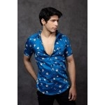 Men's Cotton Casual Printed Shirt | Blue