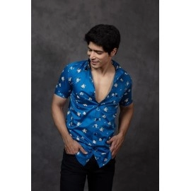 Men's Cotton Casual Printed Shirt | Blue