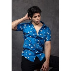Men's Cotton Casual Printed Shirt | Blue