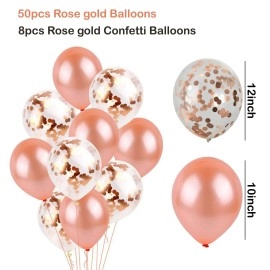 Party Propz Rubber Rose Gold Birthday Decorations Combo Black Banner With Confetti Balloons, Star Foil Balloons, Foil Curtain for 1st 18th 21st 25th 50th 60th 30th Decorations - Set of 68