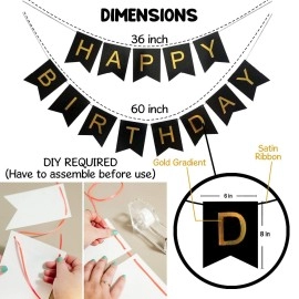 Party Propz Rubber Rose Gold Birthday Decorations Combo Black Banner With Confetti Balloons, Star Foil Balloons, Foil Curtain for 1st 18th 21st 25th 50th 60th 30th Decorations - Set of 68